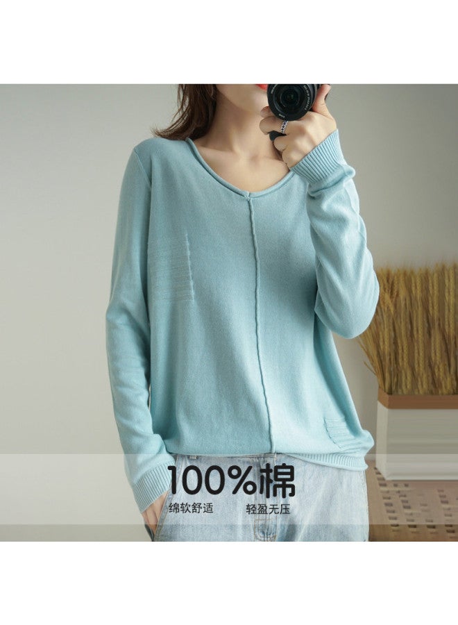 XINYANG Solid Color Knitted Base Layer Women's 2025 Spring Long Sleeve Loose Slimming Pullover Sweater - Image 2