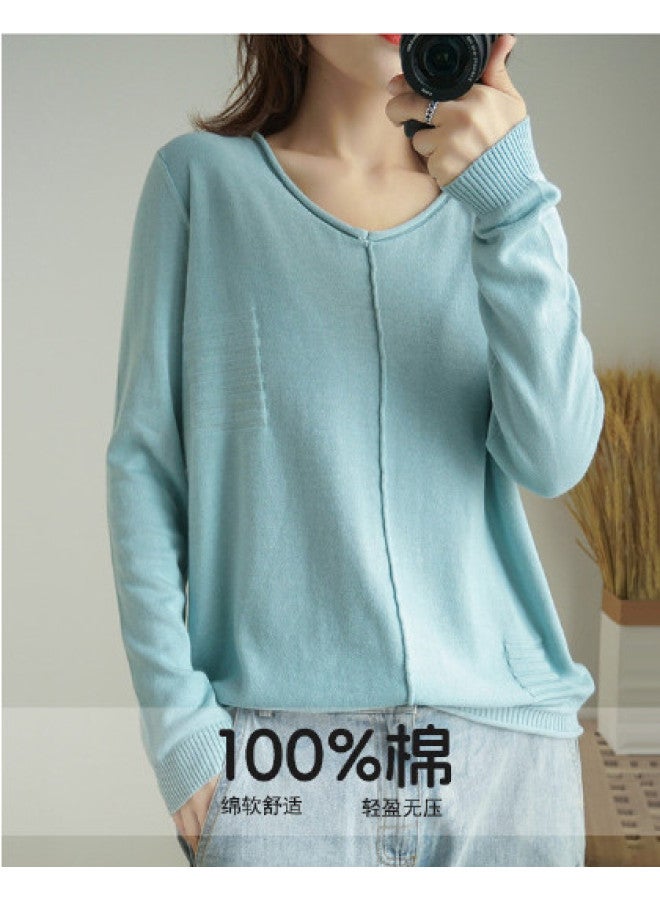 XINYANG Solid Color Knitted Base Layer Women's 2025 Spring Long Sleeve Loose Slimming Pullover Sweater - Image 1