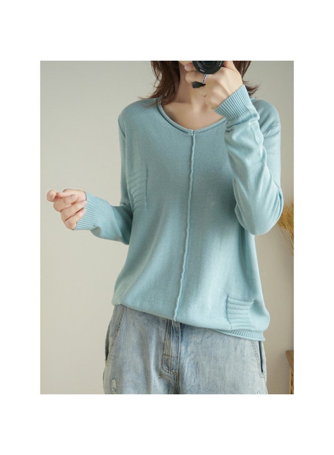 XINYANG Solid Color Knitted Base Layer Women's 2025 Spring Long Sleeve Loose Slimming Pullover Sweater - Image 3