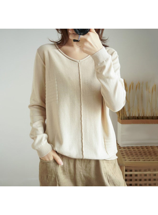 XINYANG Solid Color Knitted Base Layer Women's 2025 Spring Long Sleeve Loose Slimming Pullover Sweater - Image 5