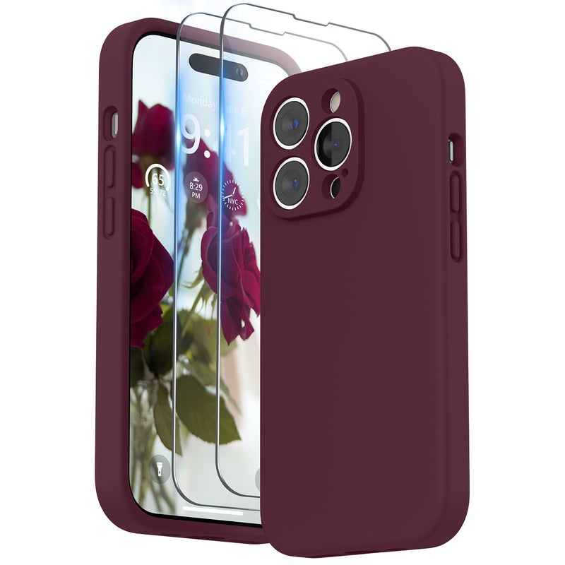 SURPHY Designed for iPhone 14 Pro Max Case with Screen Protector with Camera Protection Soft Microfiber Lining Liquid Silicone Phone Case Plum - Image 2