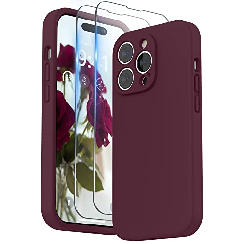 SURPHY Designed for iPhone 14 Pro Max Case with Screen Protector with Camera Protection Soft Microfiber Lining Liquid Silicone Phone Case Plum - Image 1