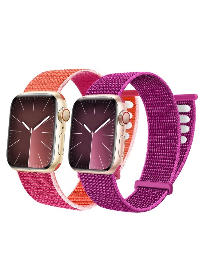 2pcs Pack Nylon Sport Loop Straps Compatible for Apple Watch, for 44mm/45mm/46mm/49mm, Soft Nylon adjustable Sport Strap for iWatch Ultra 3/Ultra 2/Ultra, Series 11/10/9/8/7/6/5/4, SE3/SE2/SE, Berry - Image 1