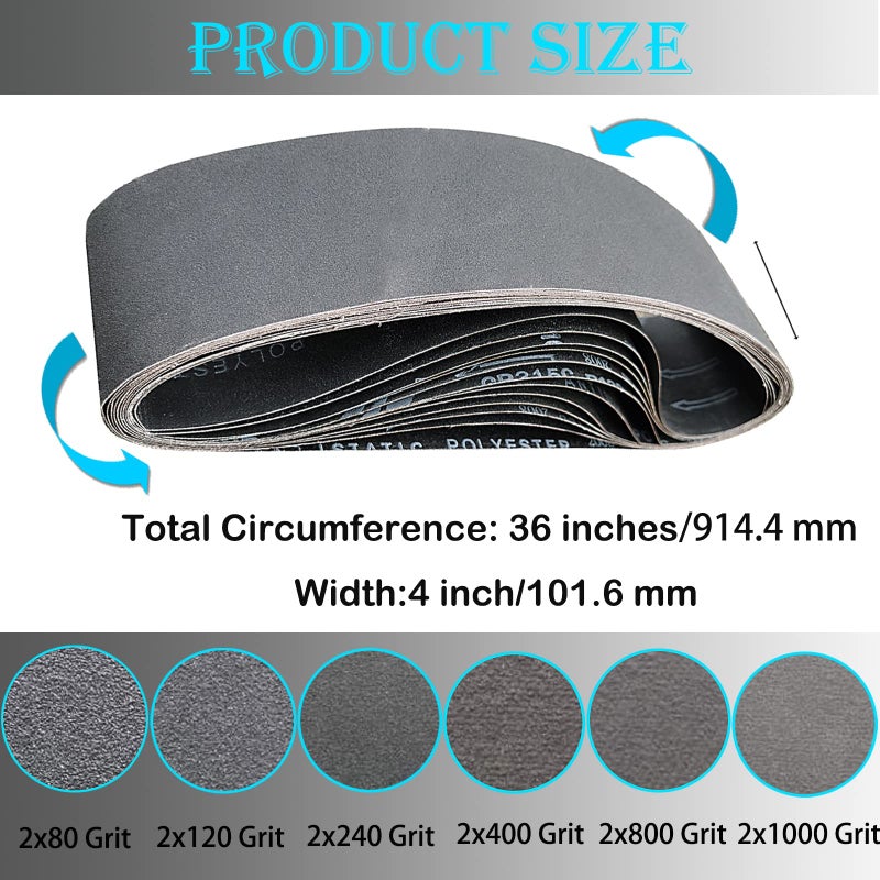 Tonmp 12 PCS 4 x 36 Inch Silicon Carbide Sanding Belts Assortment- 80, 120, 240, 400, 800, 1000 Grits Premium Sander Belts For Knife Sharpening and Metalworking - Image 2