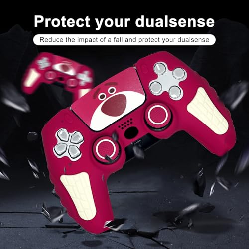 HLRAO Rose Pink Anti Slip PS5 Controller Skin Set,Soft Protective Controller Cover Case for PlayStation 5/Slim/Pro Control with Touch Pad Stickers and 2 Thumb Grip Caps - Image 2