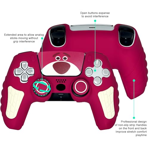 HLRAO Rose Pink Anti Slip PS5 Controller Skin Set,Soft Protective Controller Cover Case for PlayStation 5/Slim/Pro Control with Touch Pad Stickers and 2 Thumb Grip Caps - Image 4