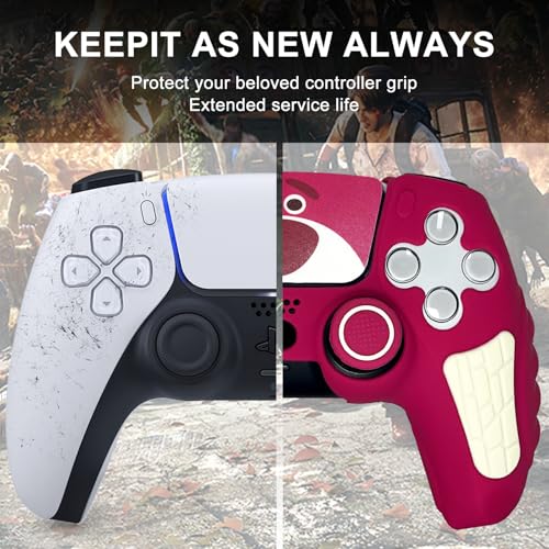HLRAO Rose Pink Anti Slip PS5 Controller Skin Set,Soft Protective Controller Cover Case for PlayStation 5/Slim/Pro Control with Touch Pad Stickers and 2 Thumb Grip Caps - Image 5