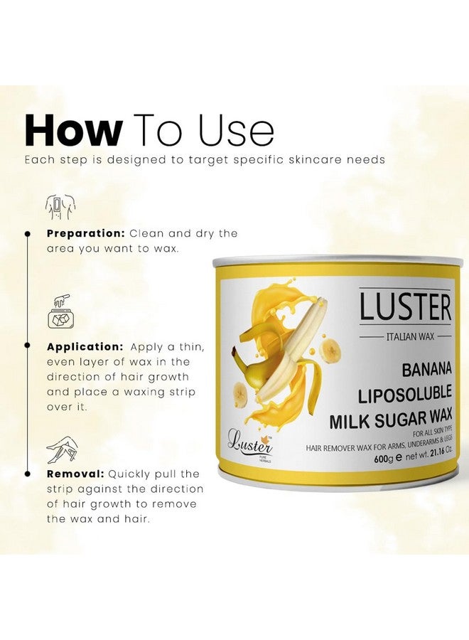 لاستر شمع الموز لإزالة الشعر | شمع ساخن لإزالة الشعر للبشرة الحساسة | شمع لتنعيم إضافي | شمع للنساء والرجال | شمع لإزالة شعر الجسم | للوجه والحواجب (خالي من البارابين والكبريتات) - 600 جرام - Image 3