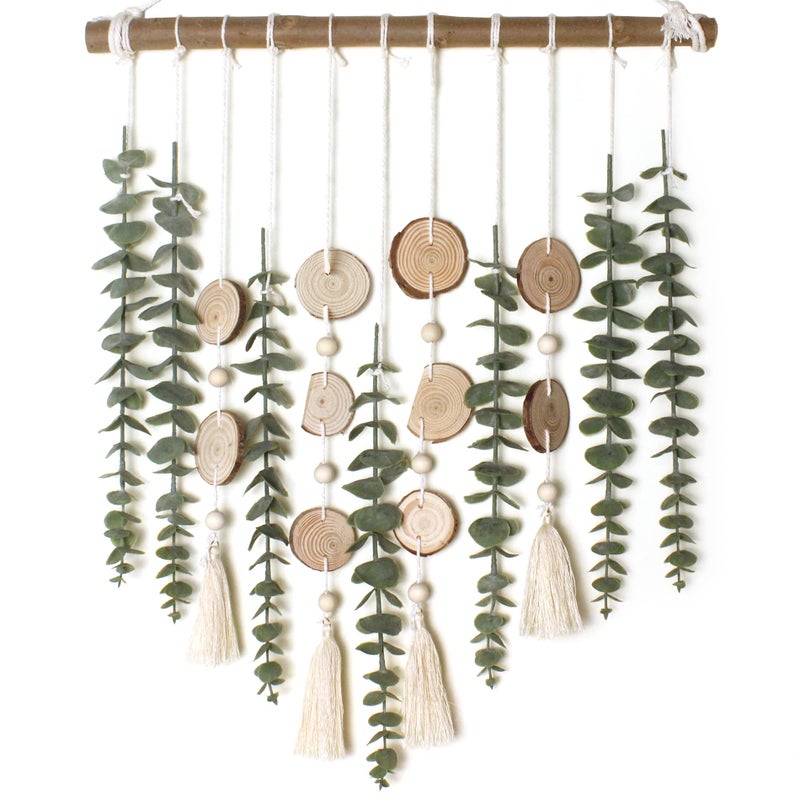 Artificial Eucalyptus Wall Decor Fake Greenery Leaves Stems Wall Hanging Plants on 165 inch Wooden Stick Boho Rustic Farmhouse Decor for Bedroom Kitchen Dining Room Bathroom