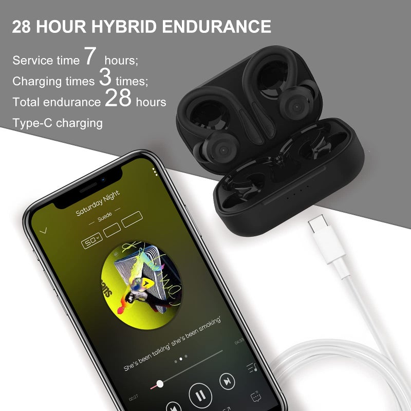 Loluka Over Ear Wireless Bluetooth Earbuds with Ear Hooks - Waterproof, Small, Noise Cancelling Headset for Workout, Sport, Gym - Image 3