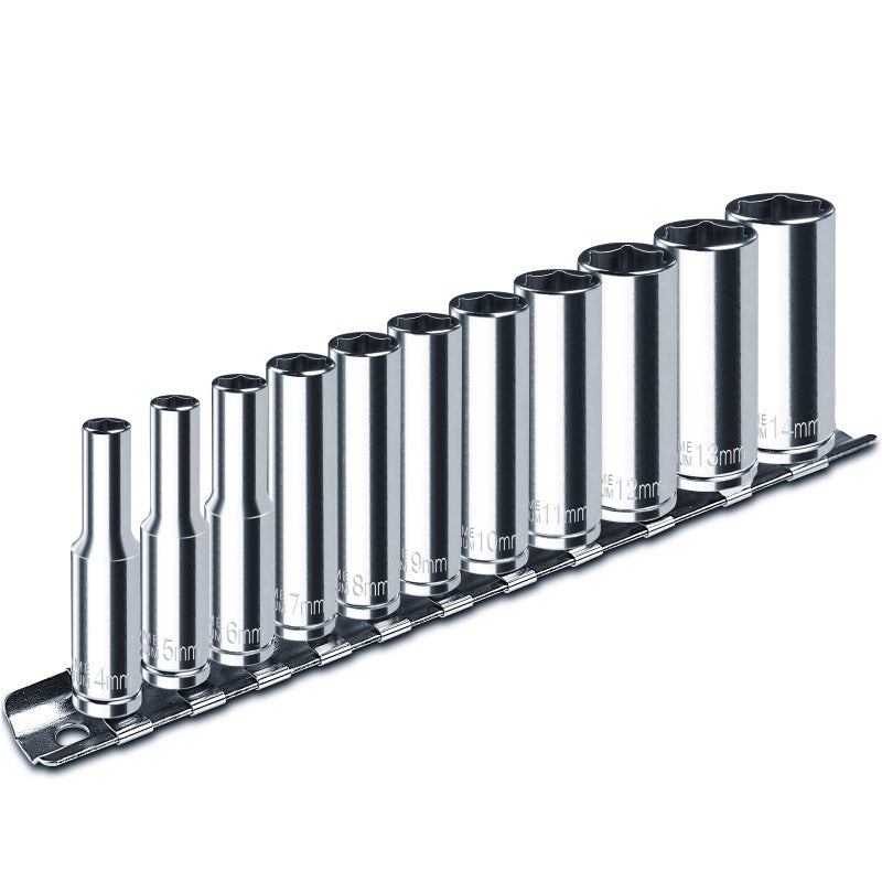 pgroup 1/4" Drive Deep Socket Set, 11PCS Metric Size Socket Set (4mm-14mm), 6-Point Design, Equipped with Storage Holder, Chrome Vanadium Steel - Image 1