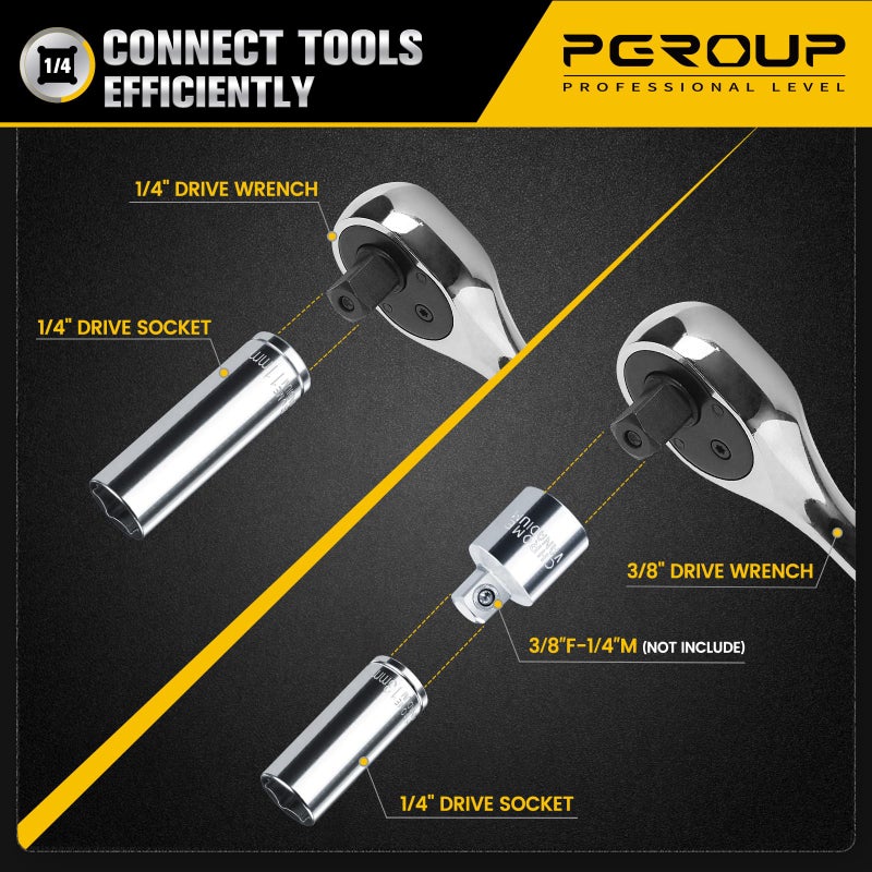 pgroup 1/4" Drive Deep Socket Set, 11PCS Metric Size Socket Set (4mm-14mm), 6-Point Design, Equipped with Storage Holder, Chrome Vanadium Steel - Image 3