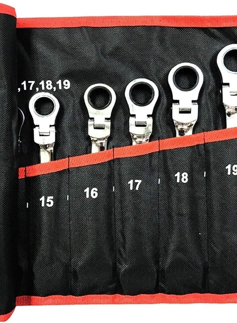GGOOT Hardware Tool Ratchet Wrench Spanners Hand Tools Key Wrench Set Chrome Steel Adjustable Wrench Keys Set CR-V Car Repair Ratchet Spanner (Color : Red 7PCS)  - Image 3