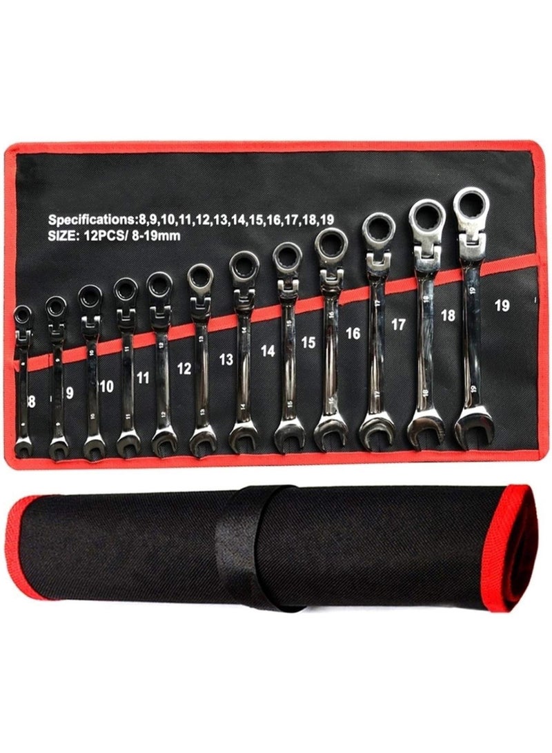 GGOOT Hardware Tool Ratchet Wrench Spanners Hand Tools Key Wrench Set Chrome Steel Adjustable Wrench Keys Set CR-V Car Repair Ratchet Spanner (Color : Red 7PCS)  - Image 2