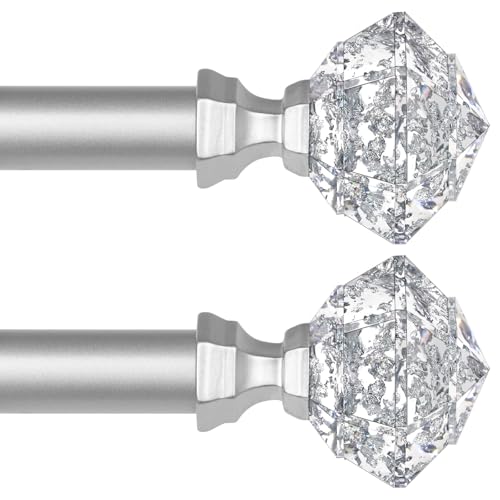 TONIAL 2 Pack Curtain Rods for Windows 48 to 84 Inch, Telescoping Splicing 3/4 Single Rods 32 to 86 Inch Decorative Drapery Rod with Translucent Diamond Finial, Silver - Image 1