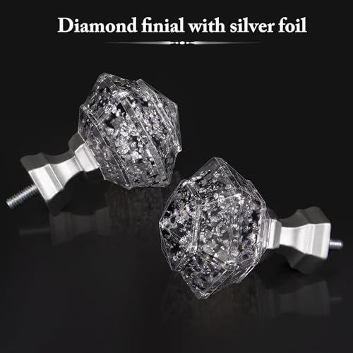 TONIAL 2 Pack Curtain Rods for Windows 48 to 84 Inch, Telescoping Splicing 3/4 Single Rods 32 to 86 Inch Decorative Drapery Rod with Translucent Diamond Finial, Silver - Image 4