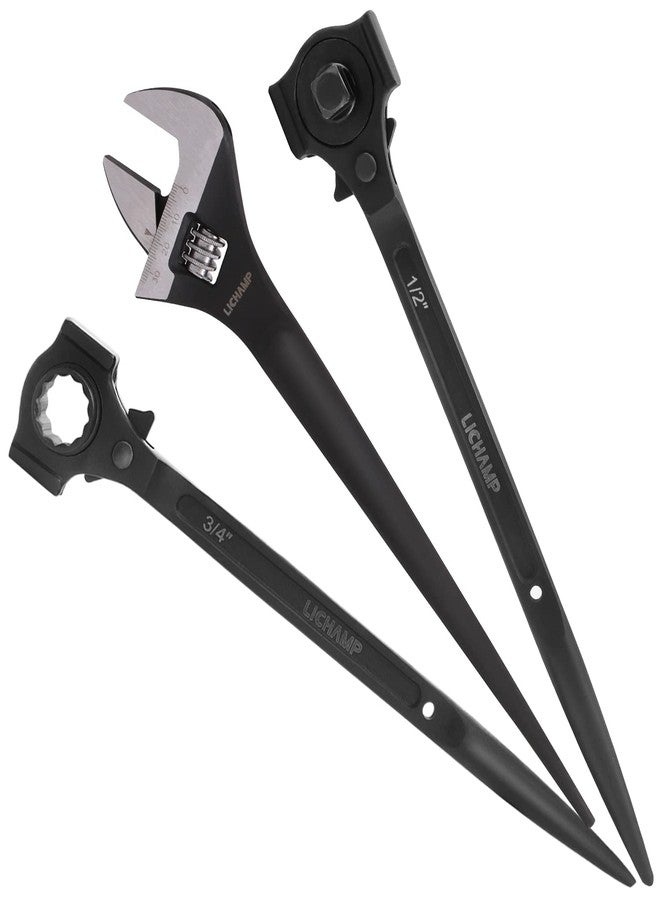 Lichamp مجموعة مفاتيح ربط Lichamp Spud Wrench مقاس 12 بوصة، مكونة من مفتاح ربط مزدوج 3/8 بوصة × 1/2 بوصة، ومفتاح ربط سقالة مزدوج المقبس 3/4 بوصة × 7/8 بوصة، ومفتاح ربط Spud قابل للتعديل مقاس 12 بوصة - Image 1