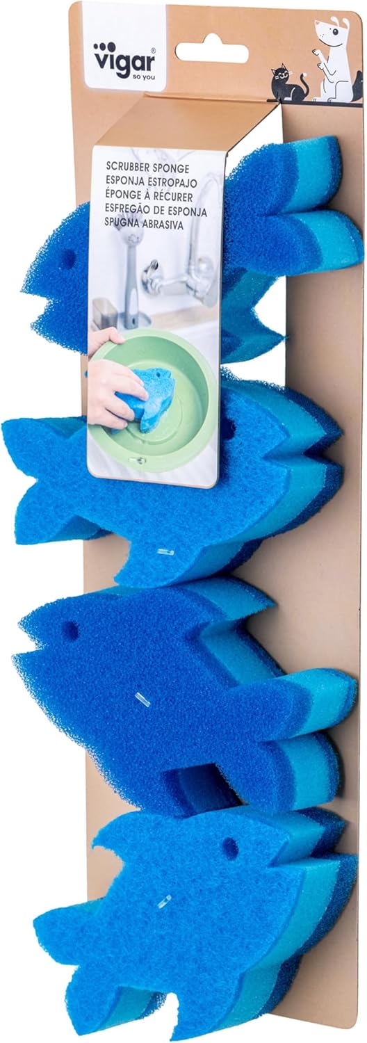 Vigar Pet Dish Sponge Set of 4 Blue FishShaped Scrub Sponges for Cat Bowls Ideal for Stainless Steel Cat Bowls and Plastic Cat Bowls NonScratch - Image 5