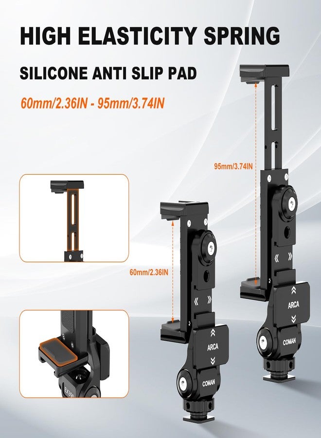 COMAN حامل ثلاثي القوائم معدني COMAN للهاتف - حامل مزود بـ 3 أحذية باردة وفتحة Arca، محول عالمي للهاتف الذكي، مشبك حامل هاتف قابل للتعديل يدور 360° يناسب iPhone 15 Pro Max Galaxy S24 - Image 2