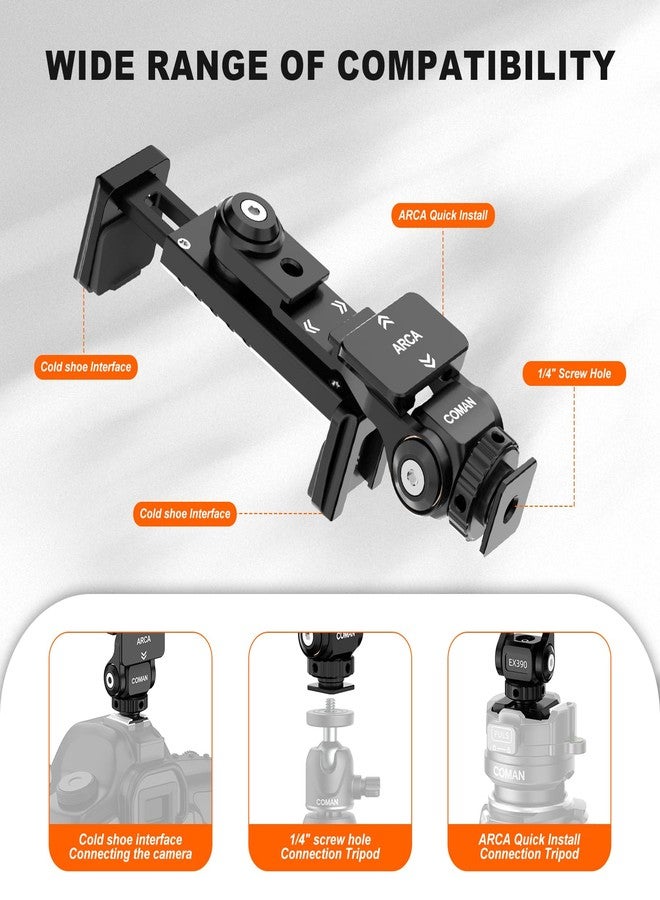 COMAN حامل ثلاثي القوائم معدني COMAN للهاتف - حامل مزود بـ 3 أحذية باردة وفتحة Arca، محول عالمي للهاتف الذكي، مشبك حامل هاتف قابل للتعديل يدور 360° يناسب iPhone 15 Pro Max Galaxy S24 - Image 3
