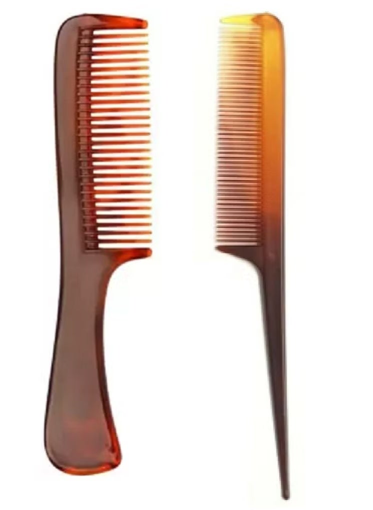 طقم أمشاط تصفيف احترافي – قطعتان – لون بني – مقاوم للكهرباء الساكنة والحرارة – مثالي للقص، والتقسيم، والتصفيف – للاستخدام المنزلي والصالونات - Image 1