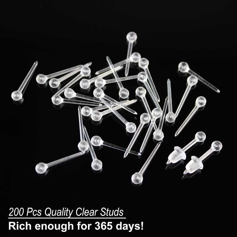 KMEOSCH Plastic Earrings for Sports, KMEOSCH 400Pcs 18g 3mm/4mm Solid Plastic Post Stud Earrings with Soft Rubber Earring Backs in 2 Organizer Boxes - Image 5