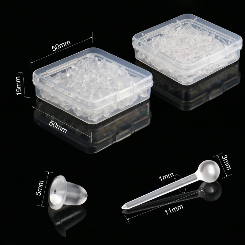 KMEOSCH Plastic Earrings for Sports, KMEOSCH 400Pcs 18g 3mm/4mm Solid Plastic Post Stud Earrings with Soft Rubber Earring Backs in 2 Organizer Boxes - Image 3