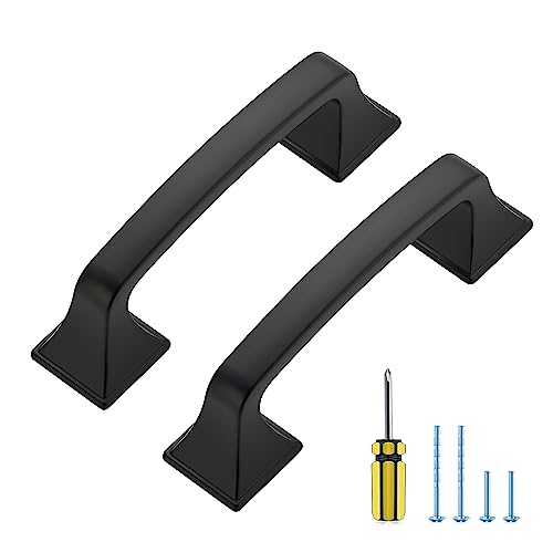 Ravinte Hardware 25 Pack Kitchen Cabinet Handles 3 Inch Hole Center Black Cabinet Pulls Solid Suqare Foot Drawer Pulls for Kitchen Cabinet Door Handles Matte Black Arch Dresser Handles for Cabinets and Drawers - Image 1