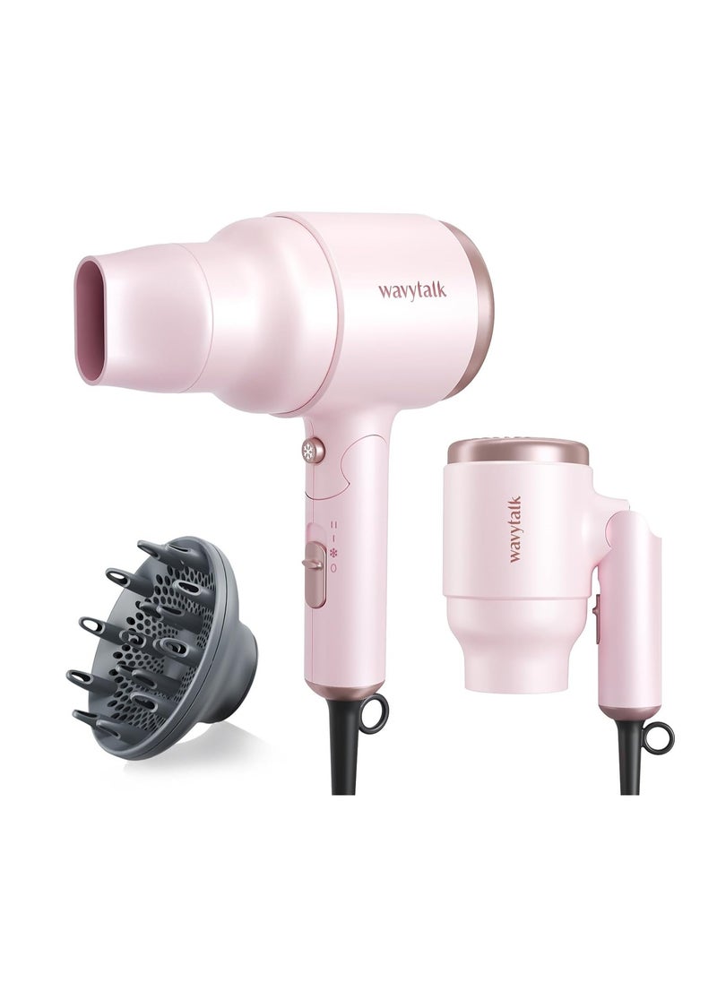 Wavytalk Blow Dryer with Diffuser, Mini Hair Dryer with Folding Handle, 1600W Quiet Lightweight Hairdryer with Diffuser Compact Design, Pinky White - pzsku/ZF77C2D7289E87C5831D7Z/45/_/1740884380/28c31d2b-bc95-4158-a0d1-ec4ded246a4e