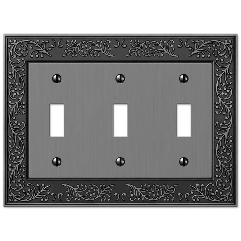 Amerelle 43TTTAN English Garden Wallplate 3 Toggle Cast Metal Antique Nickel 1Pack