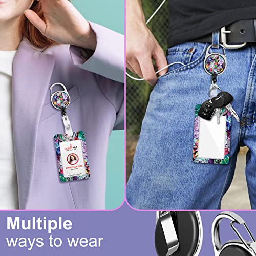 Toykee ID Badge Holder with Lanyard and Retractable Badge Reel Clip, Succulent Plants Card Name Tag Lanyard Vertical ID Protector Bage Clips for Nurse Nursing Doctor Teacher Student - Image 5