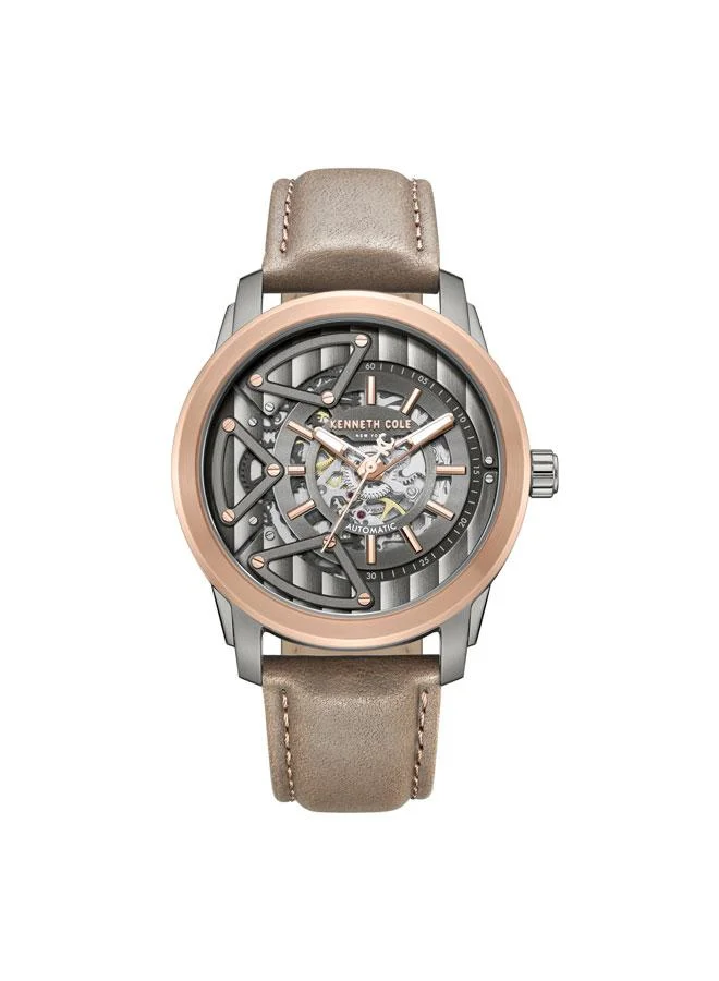 Skyscrapper Men's 44mm Automatic Watch with Gunmetal Dial & Brown Genuine Leather Strap