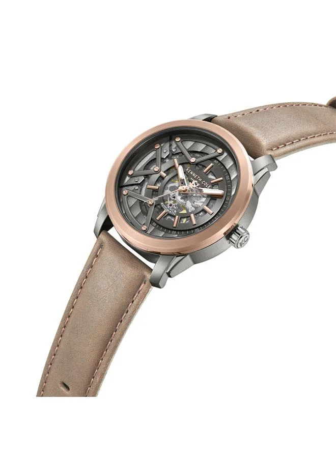 Kenneth Cole New York  Skyscrapper Men's 44mm Automatic Watch with Gunmetal Dial & Brown Genuine Leather Strap for Men | Best Price UAE