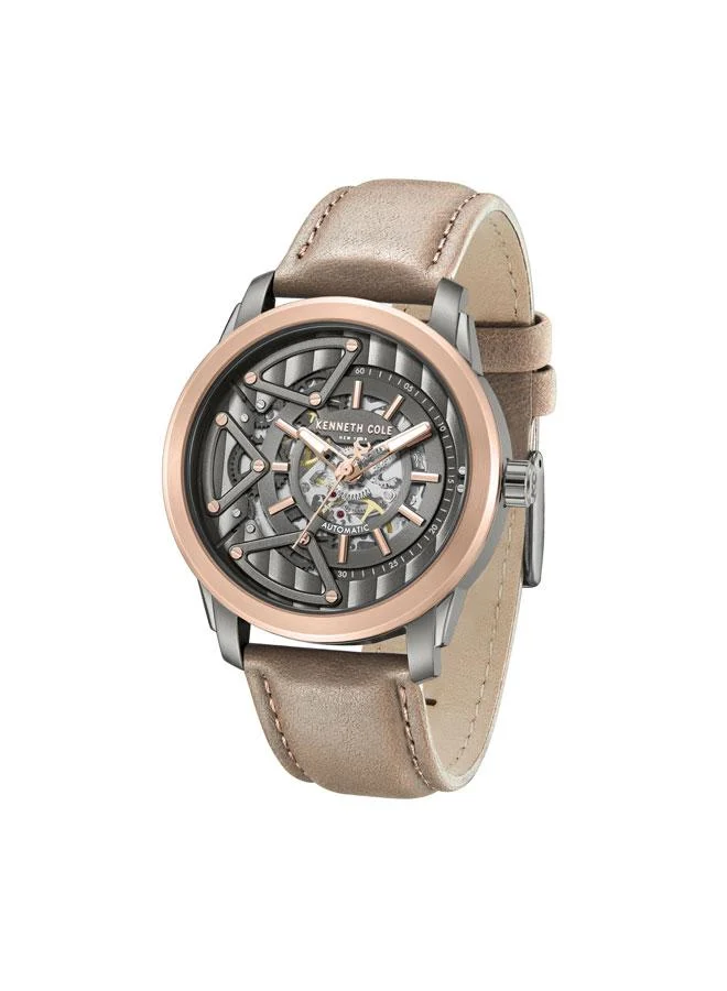 Kenneth Cole New York  Skyscrapper Men's 44mm Automatic Watch with Gunmetal Dial & Brown Genuine Leather Strap for Men | Best Price UAE
