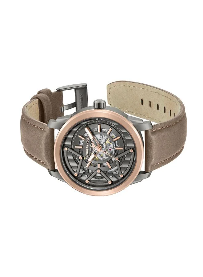 Kenneth Cole New York Skyscrapper Men's 44mm Automatic Watch with Gunmetal Dial & Brown Genuine Leather Strap