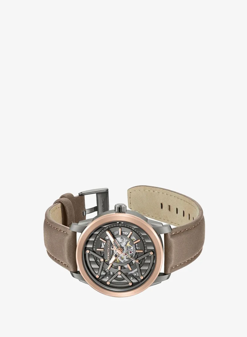 Kenneth Cole New York Skyscrapper Men's 44mm Automatic Watch with Gunmetal Dial & Brown Genuine Leather Strap