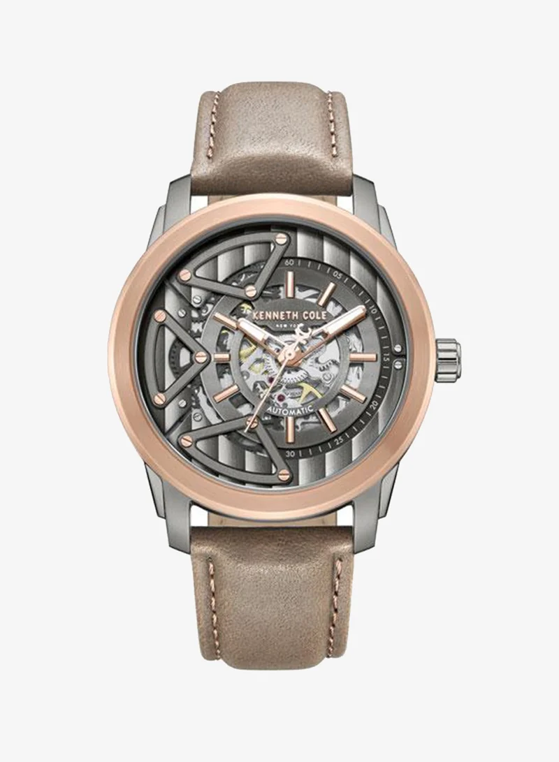Kenneth Cole New York Skyscrapper Men's 44mm Automatic Watch with Gunmetal Dial & Brown Genuine Leather Strap