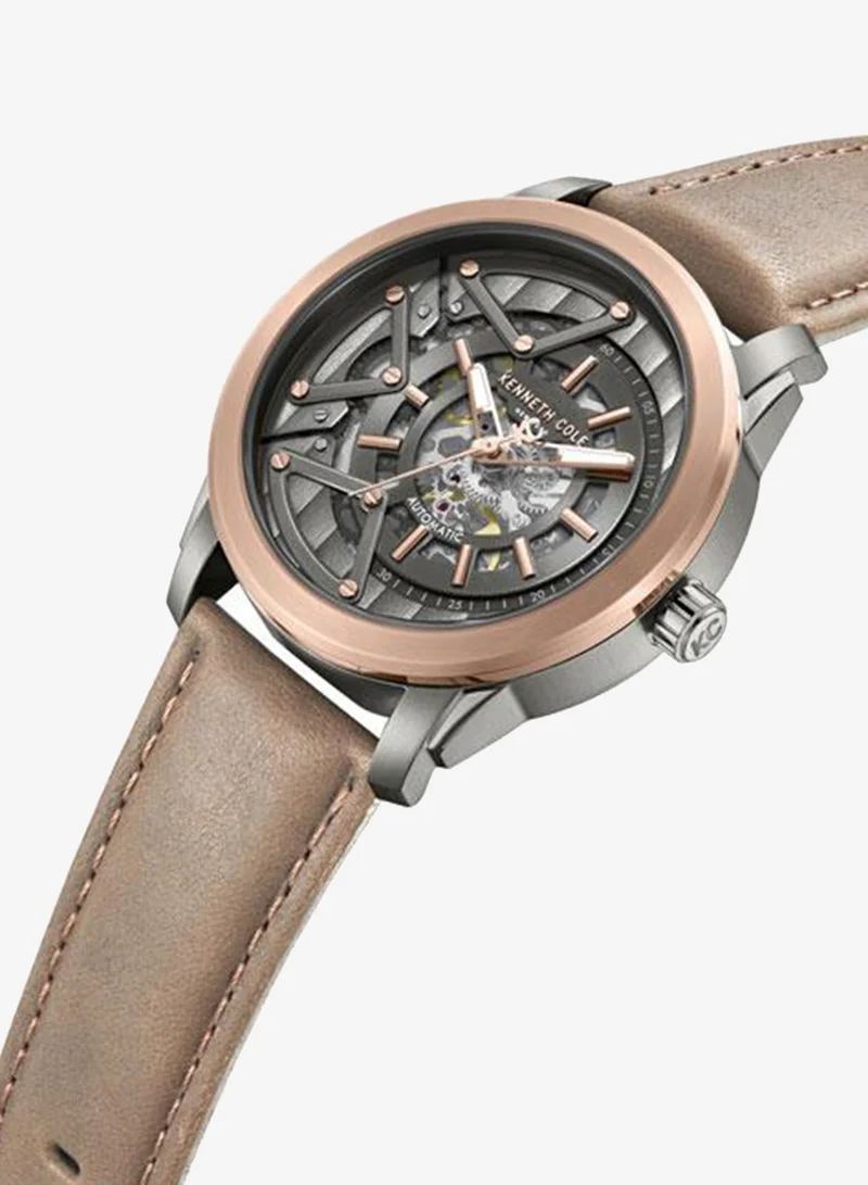 Kenneth Cole New York  Skyscrapper Men's 44mm Automatic Watch with Gunmetal Dial & Brown Genuine Leather Strap for Men | Best Price UAE