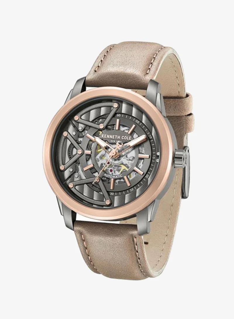 Kenneth Cole New York  Skyscrapper Men's 44mm Automatic Watch with Gunmetal Dial & Brown Genuine Leather Strap for Men | Best Price UAE