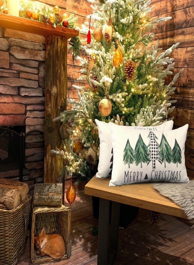 ONWAY Christmas Pillow Covers 12x20 Inch Set of 2 Trees Red Black Green Buffalo Plaid Decorative Lumbar Pillowcases Winter Holiday Cushion Cases for Christmas Decorations - Image 3