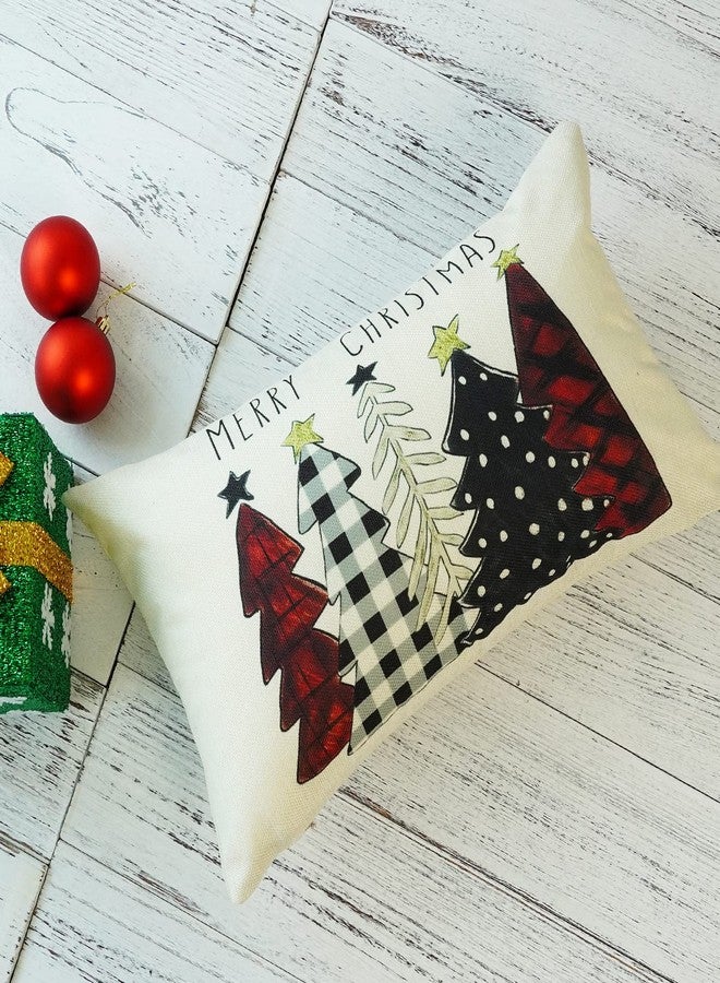 ONWAY Christmas Pillow Covers 12x20 Inch Set of 2 Trees Red Black Green Buffalo Plaid Decorative Lumbar Pillowcases Winter Holiday Cushion Cases for Christmas Decorations - Image 4