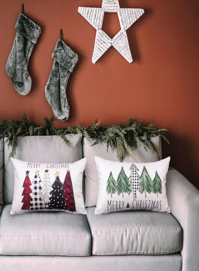 ONWAY Christmas Pillow Covers 12x20 Inch Set of 2 Trees Red Black Green Buffalo Plaid Decorative Lumbar Pillowcases Winter Holiday Cushion Cases for Christmas Decorations - Image 2