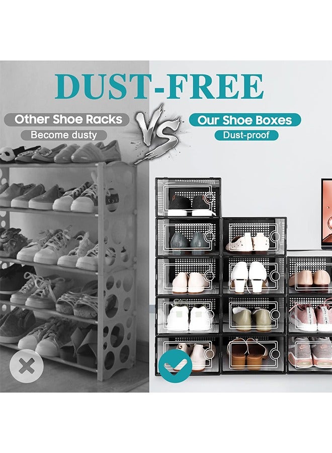 RollsTimi  Large Shoe Storage Boxes Organizers Clear Plastic Stackable 12 Pack, Shoe Rack & Holder Substitute, Sneaker Containers, Toy Storage Organizer Bins for Entryway, Closet, Under Bed, Black - Image 4