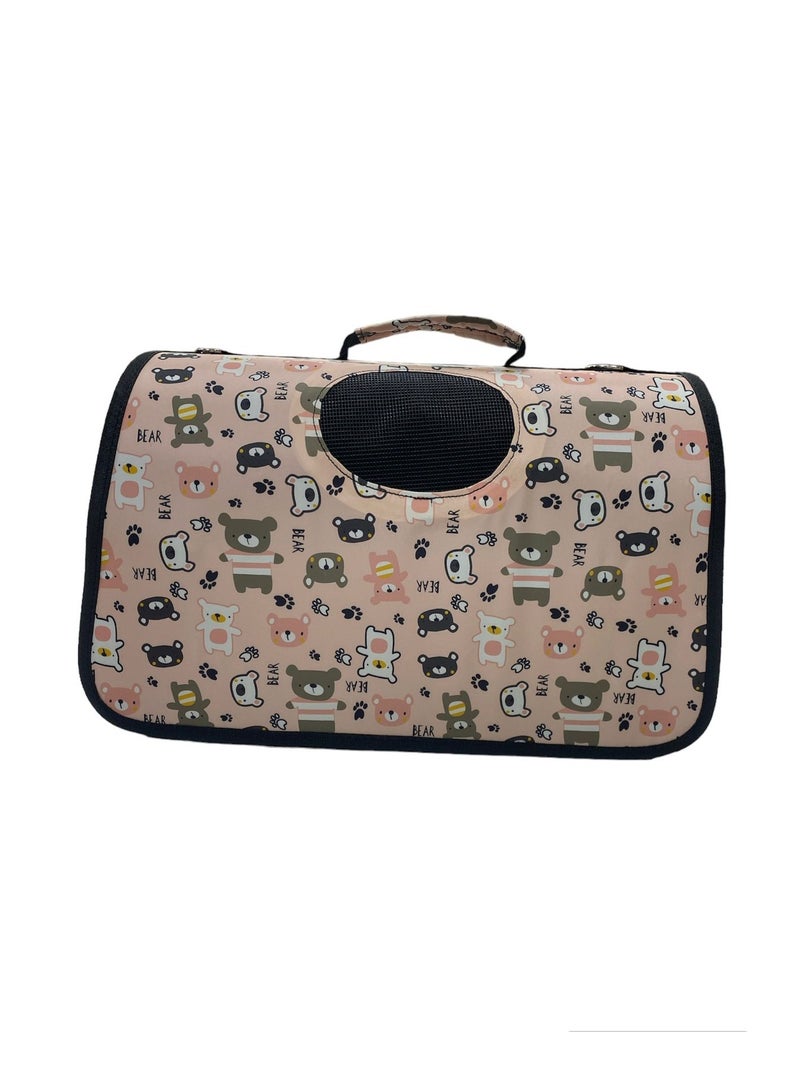 هابي بوس حقيبة ناقلة  للحيوانات الأليفة قابلة للطي مع فتحات للتنفس. حقيبة يد مع أحزمة كتف للحيوانات الصغيرة. ناقلة سفر للقطط والكلاب . تصميم الدب الوردي- الحجم المتوسط - Image 1