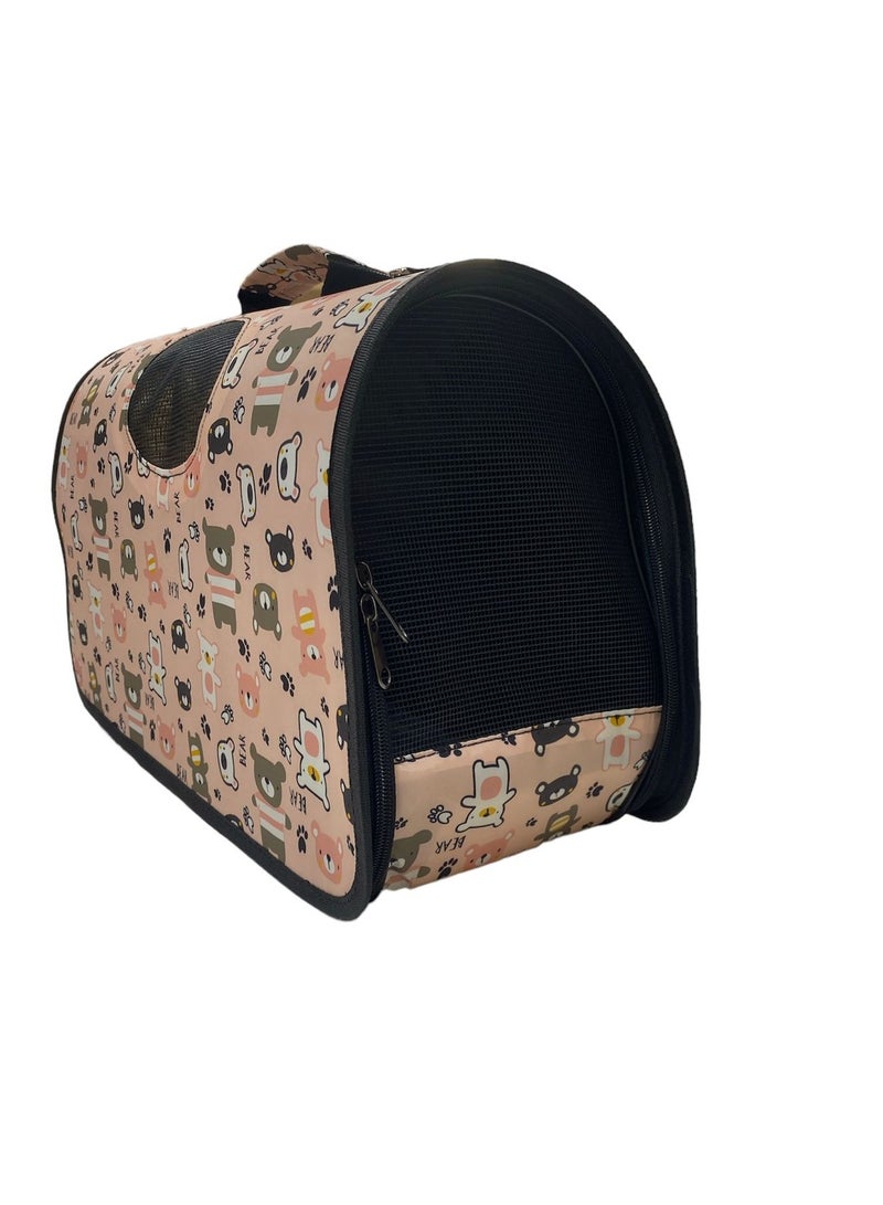 هابي بوس حقيبة ناقلة  للحيوانات الأليفة قابلة للطي مع فتحات للتنفس. حقيبة يد مع أحزمة كتف للحيوانات الصغيرة. ناقلة سفر للقطط والكلاب . تصميم الدب الوردي- الحجم المتوسط - Image 2