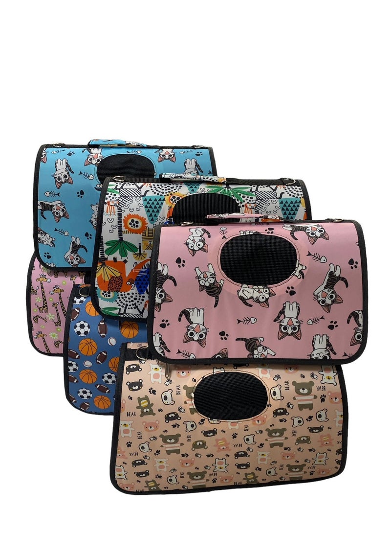 هابي بوس حقيبة ناقلة  للحيوانات الأليفة قابلة للطي مع فتحات للتنفس. حقيبة يد مع أحزمة كتف للحيوانات الصغيرة. ناقلة سفر للقطط والكلاب . تصميم الدب الوردي- الحجم المتوسط - Image 4