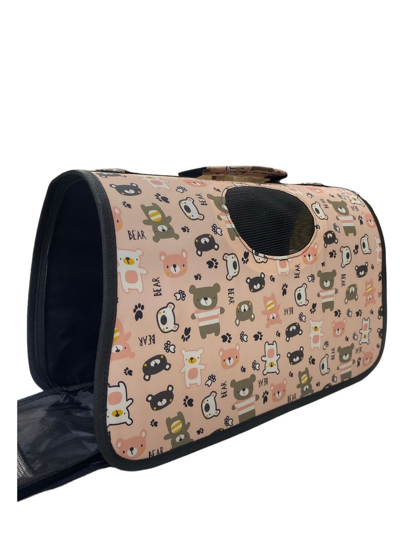 هابي بوس حقيبة ناقلة  للحيوانات الأليفة قابلة للطي مع فتحات للتنفس. حقيبة يد مع أحزمة كتف للحيوانات الصغيرة. ناقلة سفر للقطط والكلاب . تصميم الدب الوردي- الحجم المتوسط - Image 3