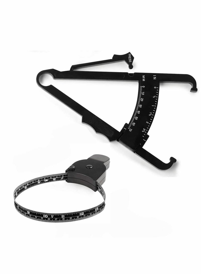 Body Fat Caliper and Measuring Tape for Body Skin Fold Body Fat Analyzer and BMI Measurement Tool Body Tape Measure Body Measuring Tape Lock Pin 2 Pack - Image 1