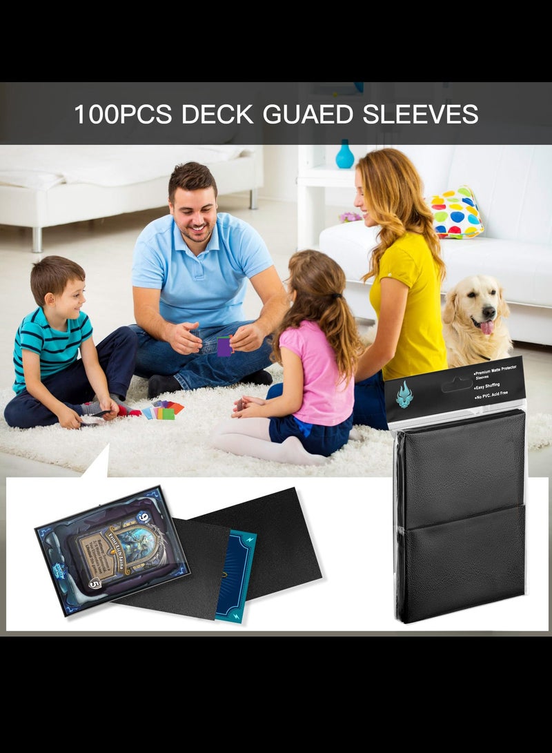 عدد 100 حافظة بطاقات لبطاقات التداول، وأكمام بطاقات حماية سطح السفينة غير اللامعة، وأكمام واقيات البطاقات لـ MTG، والبطاقات الرياضية، وبطاقة الألعاب (أسود) - Image 3