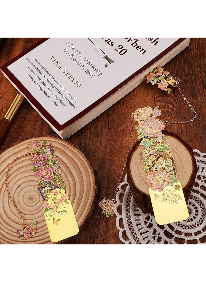 3 PCS Metal Bookmarks - Pretty & Beautiful Flower Bookmarks for Women - Peach Blossom, Cottonrose Hibiscus, Peony - Image 4